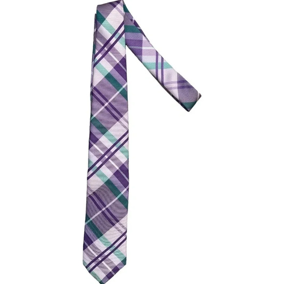 Brooks Brothers 346 Pure Silk Tie Purple Plaid Pattern - Picture 3 of 5